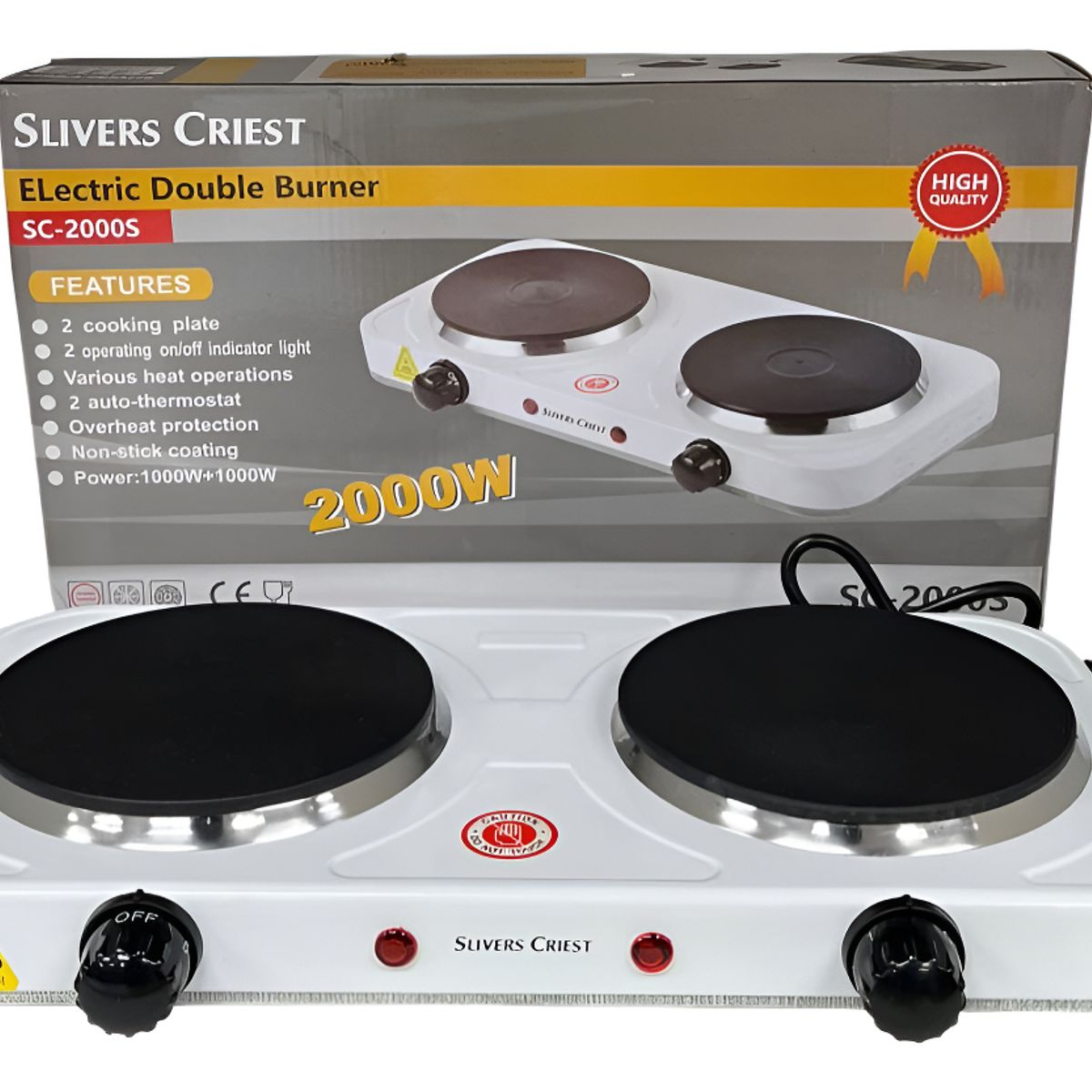 GENERICO - Cocina Electrica Portatil De 2 Platos Encimera 2000w