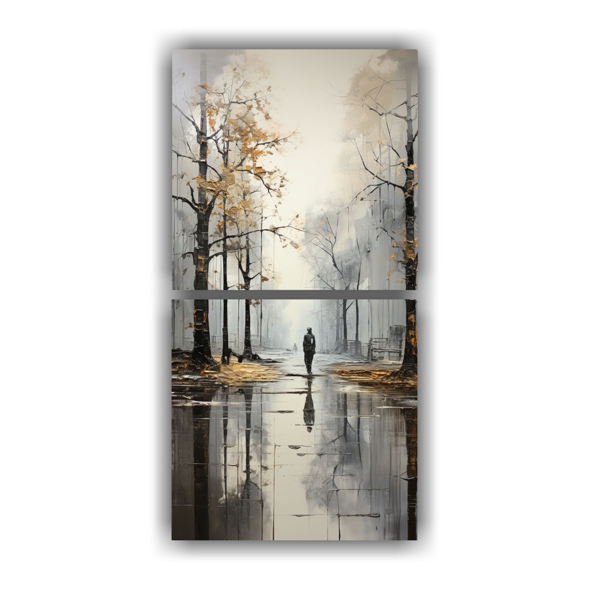 GENERICO - Pintura Abstracta De árboles En Plata Y Blanco 20x40 Cm