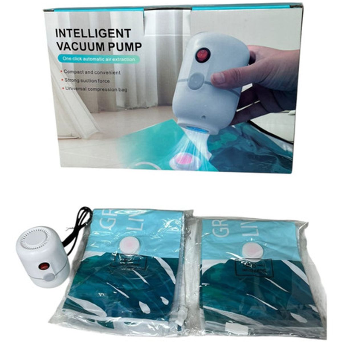 GENERICO - Bomba Al Vacio + 2 Bolsas Al Vacio Para Ropa 70x50cm