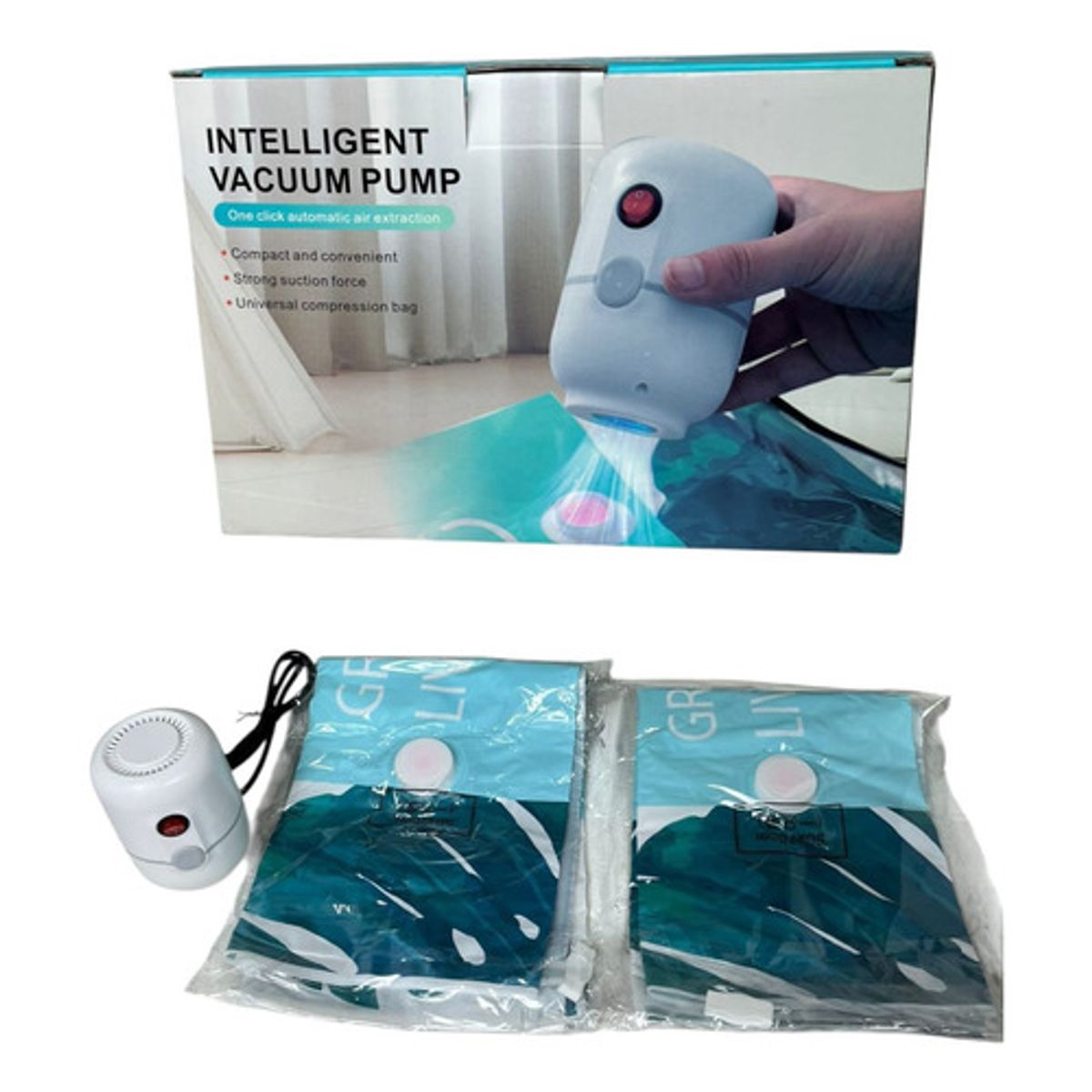 GENERICO - Bomba Al Vacio + 2 Bolsas Al Vacio Para Ropa 70x50cm