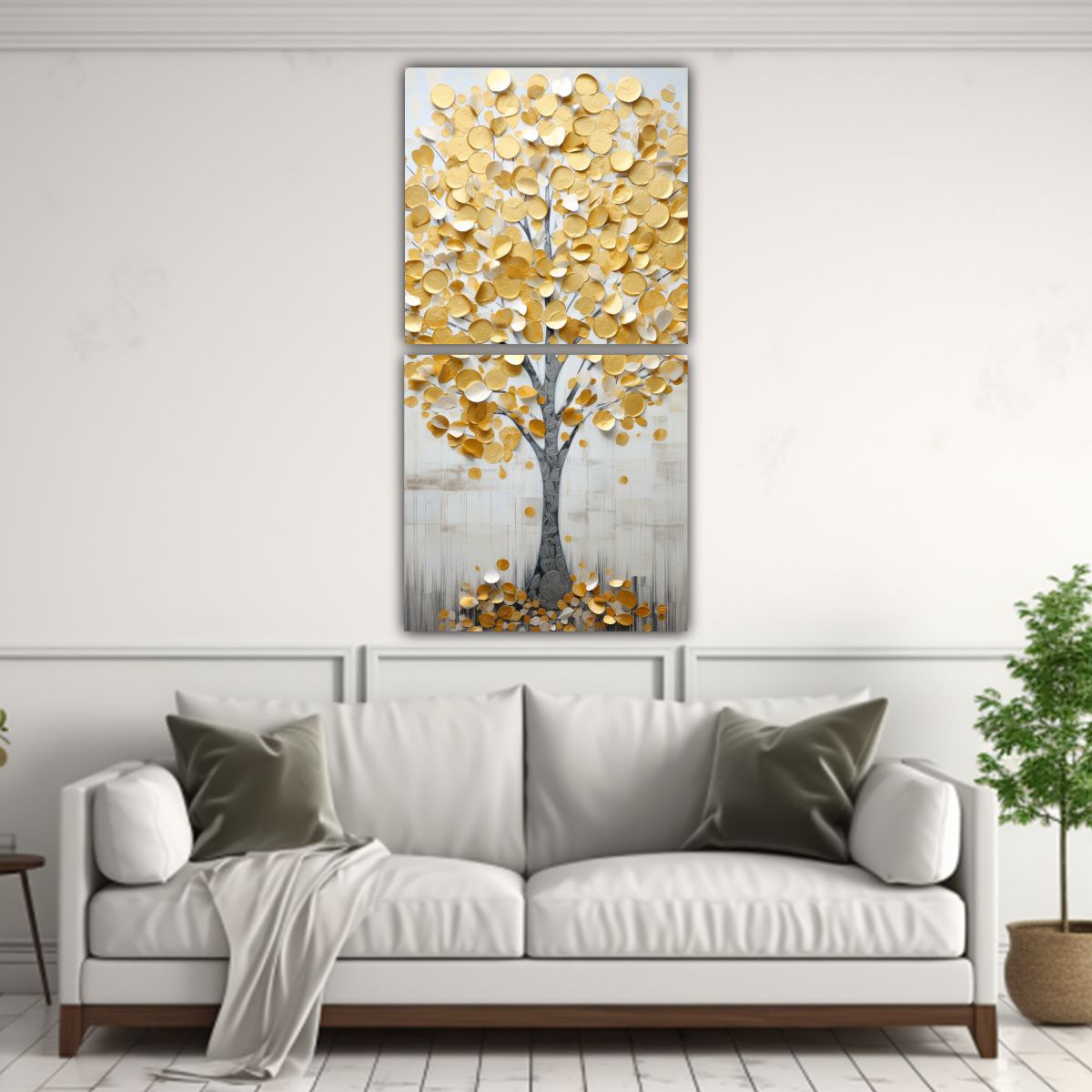 GENERICO - Conjunto 2 Cuadros De Pared Alta Calidad Árbol 40x80 Cm