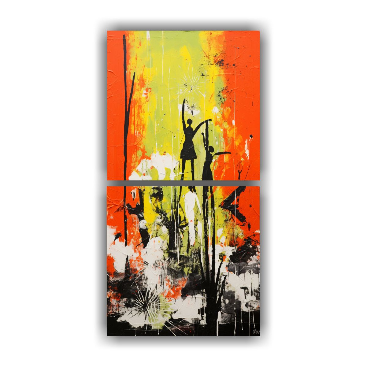 GENERICO - Pintura Abstracta Urbana En Amarillo Y Rojo Sobre 20x40 Cm