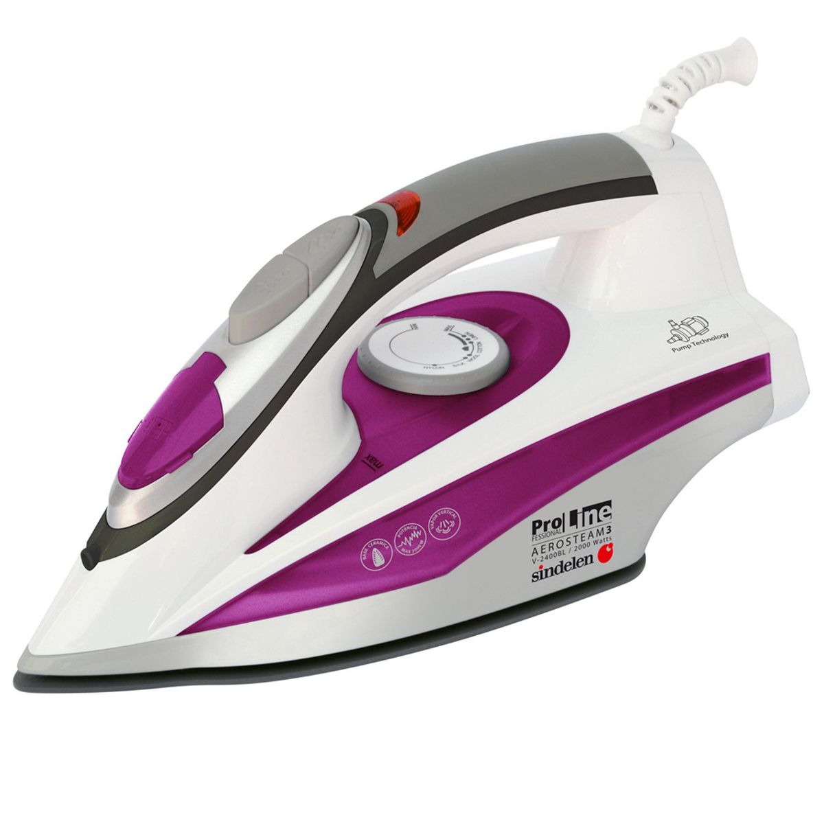 SINDELEN - Plancha a Vapor V-2400BL 2000 Watts Antiadherente Cerámica Sindelen