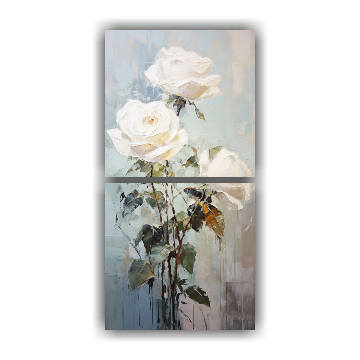 GENERICO - Cuadro Vertical Adorno De Rosas Blancas En Lienzo 30x60 Cm