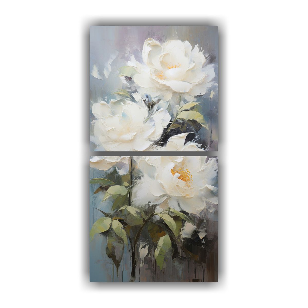 GENERICO - Díptico De Peonías Blancas En Estilo Pintura 30x60 Cm