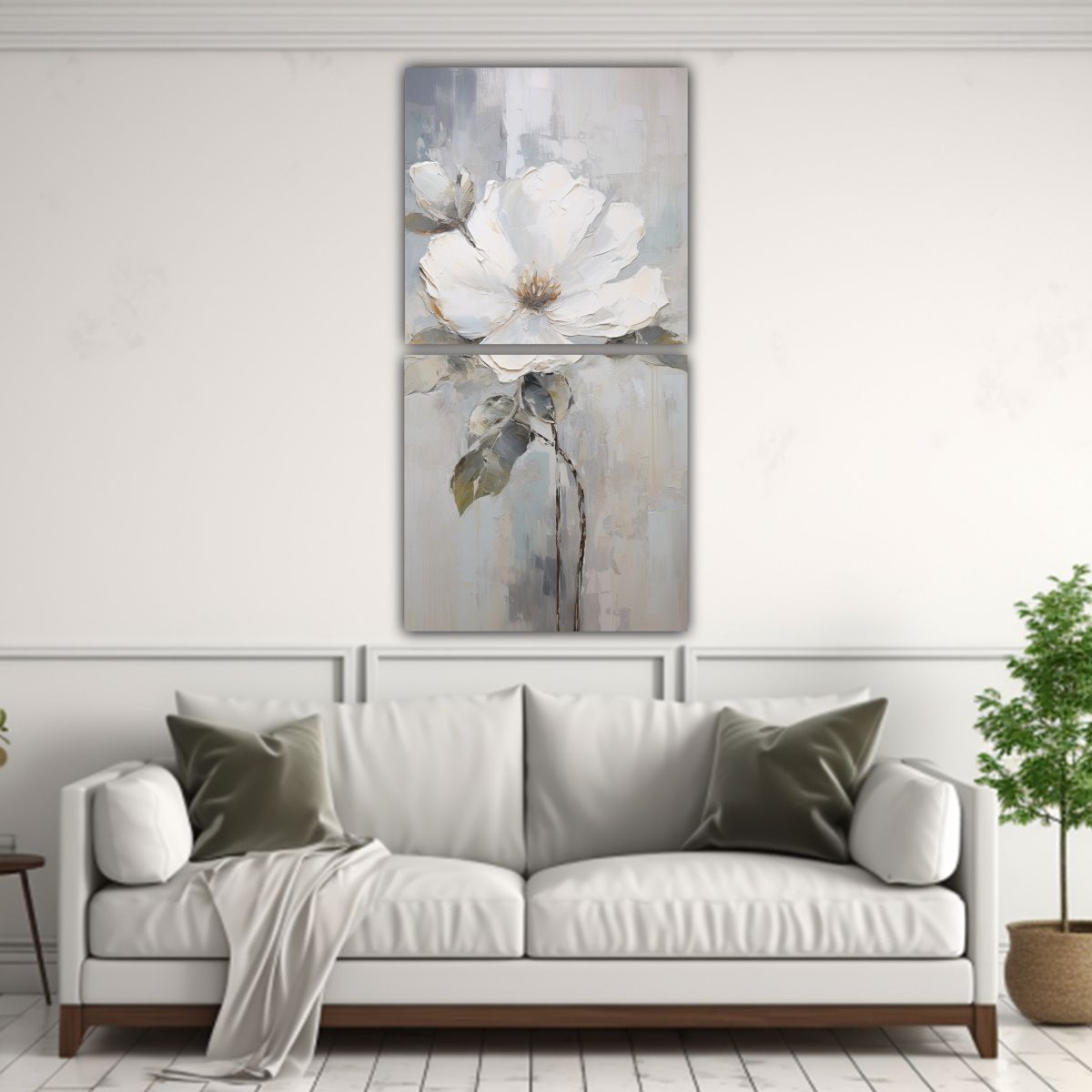 GENERICO - Pintura Lienzo Estilo Flor Blanco En Set De 2 30x60 Cm