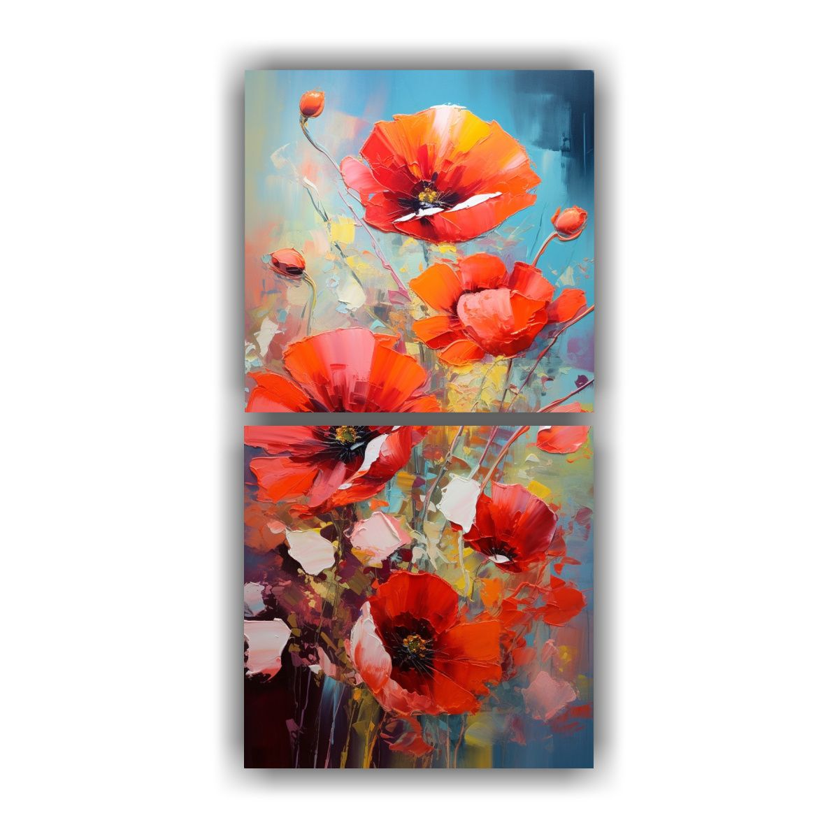 GENERICO - Díptico Vibrante Colores Pintura De Amapolas En 50x100 Cm