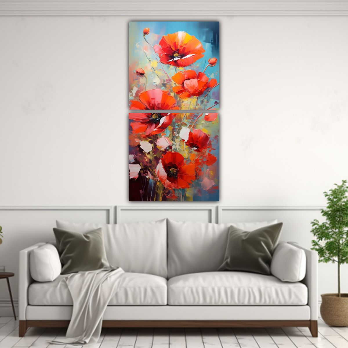 GENERICO - Díptico Vibrante Colores Pintura De Amapolas En 50x100 Cm