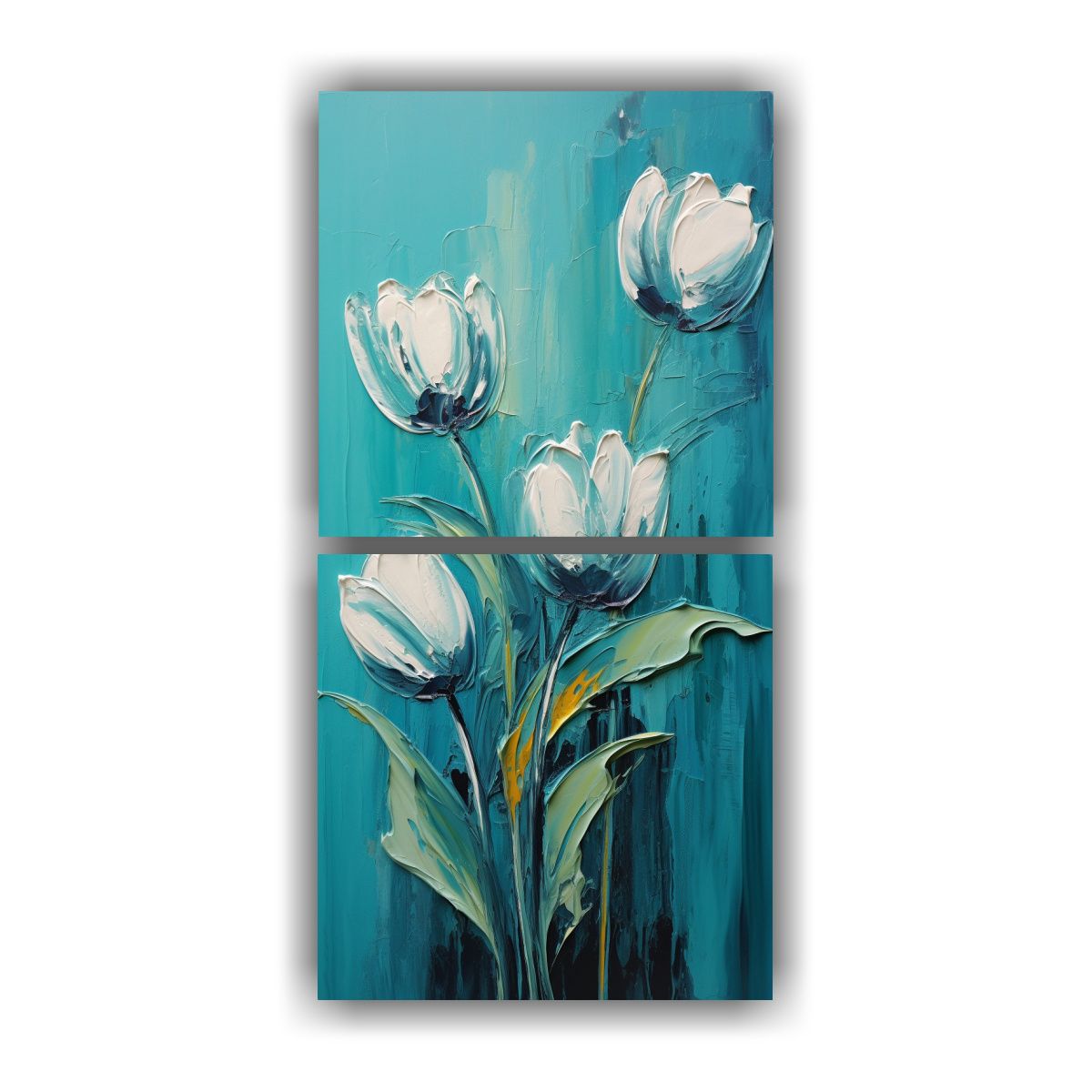 GENERICO - Pintura Original En Lienzo De Tulipanes Turquesa 20x40 Cm