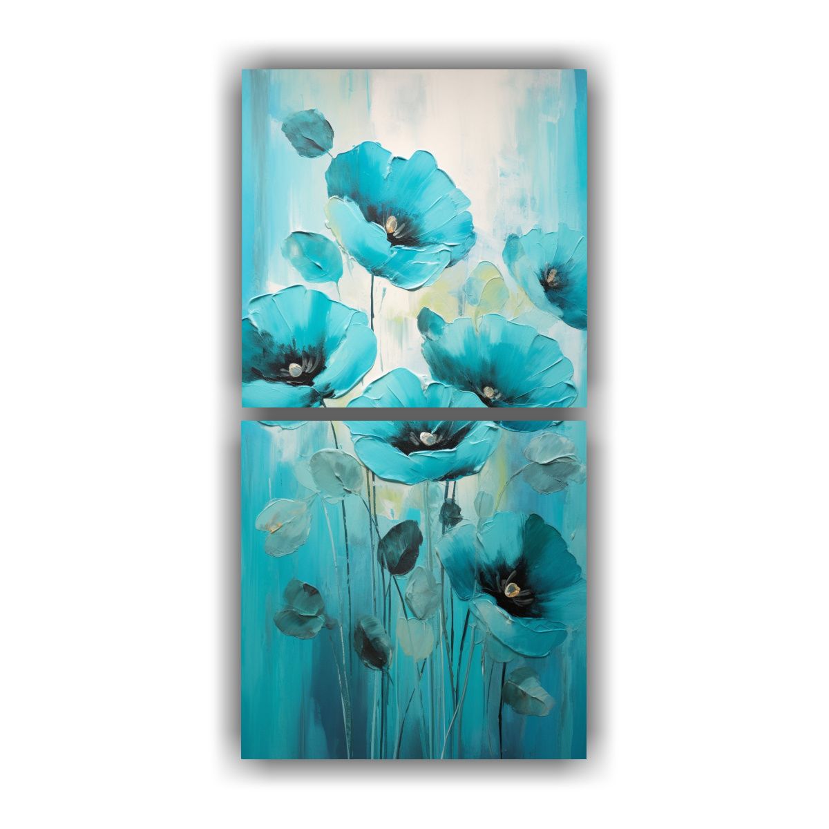 GENERICO - Pintura Moderna De Adorables Amapolas Turquesa En 20x40 Cm