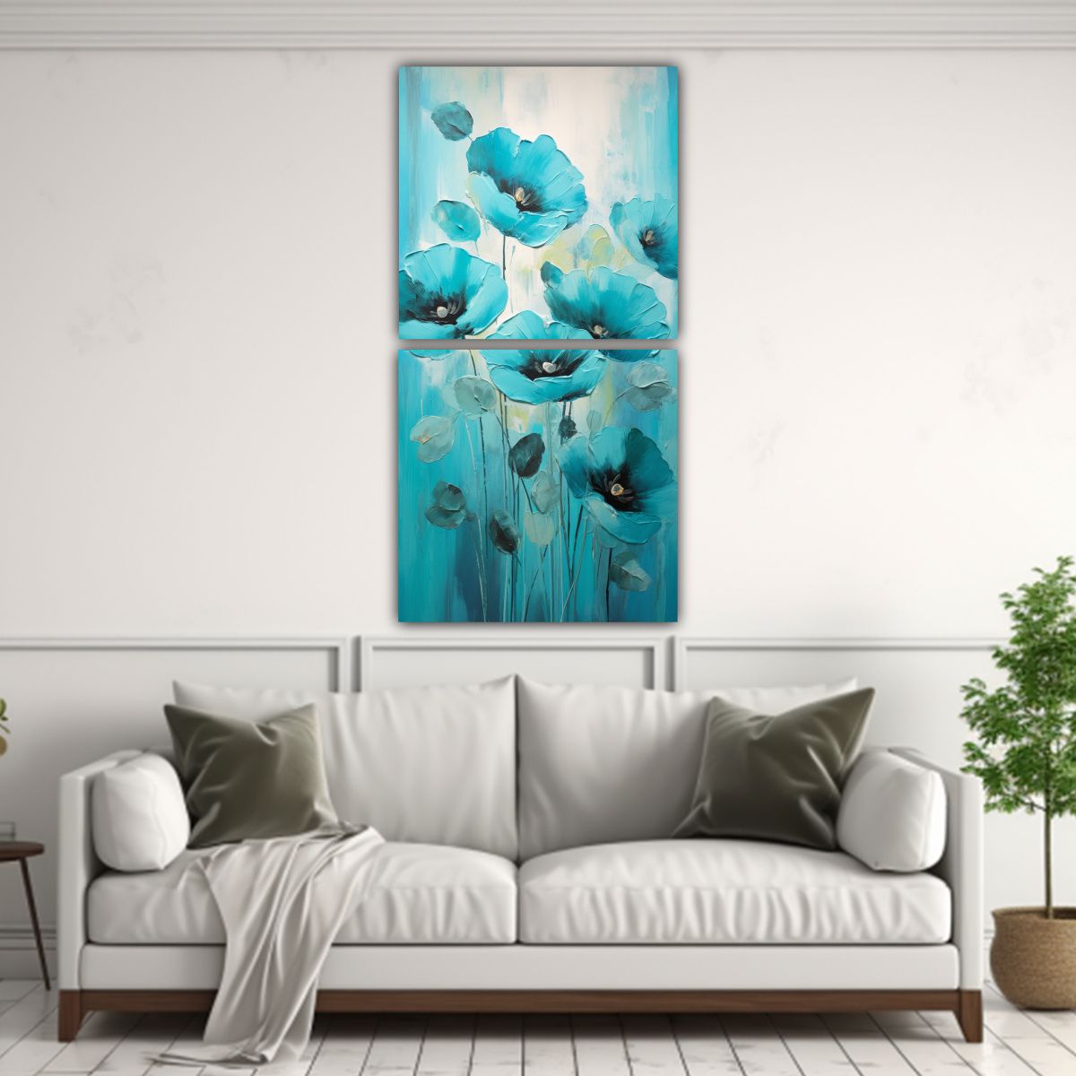 GENERICO - Pintura Moderna De Adorables Amapolas Turquesa En 20x40 Cm
