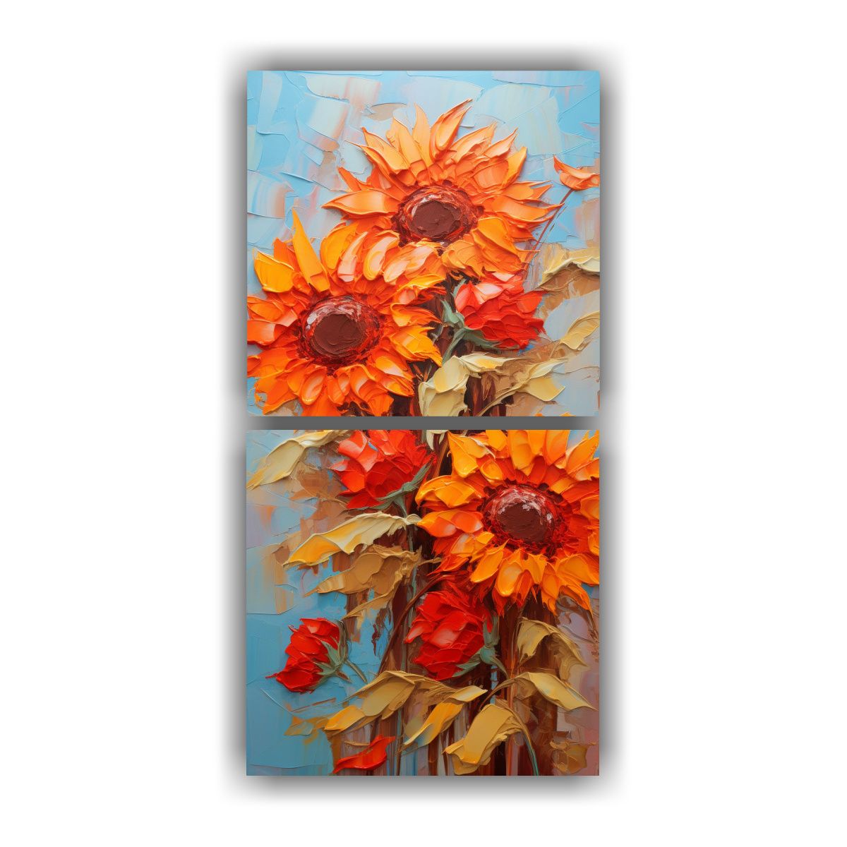 GENERICO - Dos Lienzos Surrealistas De Girasoles Rojos En 20x40 Cm