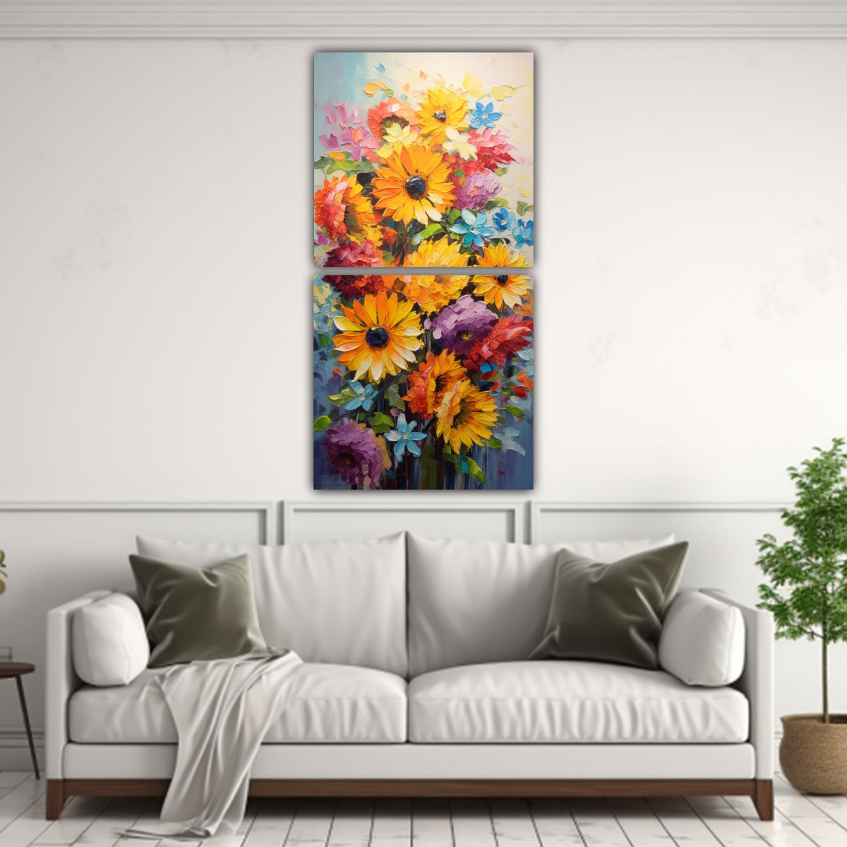 GENERICO - Cuadros Modernos Elegantes De Girasoles En 30x60 Cm