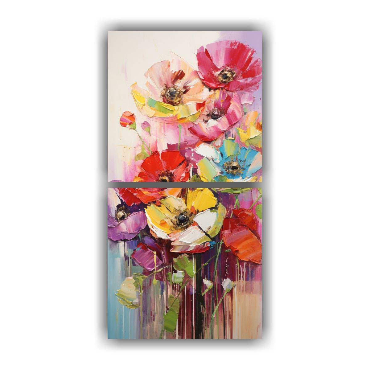 GENERICO - Cuadro Finas Lineas Ambiente Con Flores Arco Iris 50x100 Cm