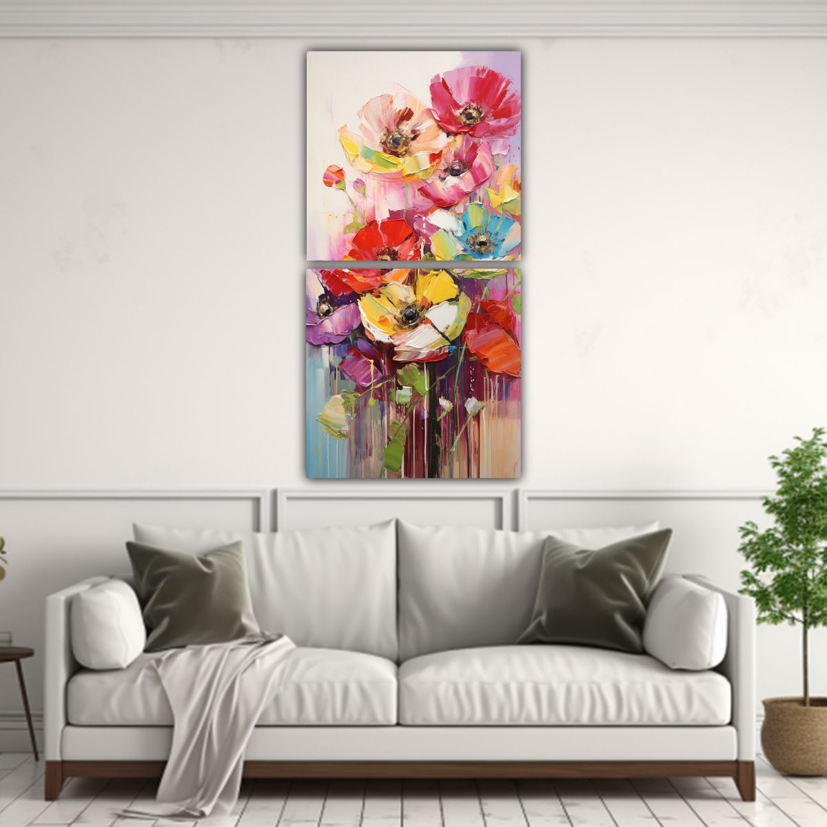 GENERICO - Cuadro Finas Lineas Ambiente Con Flores Arco Iris 50x100 Cm