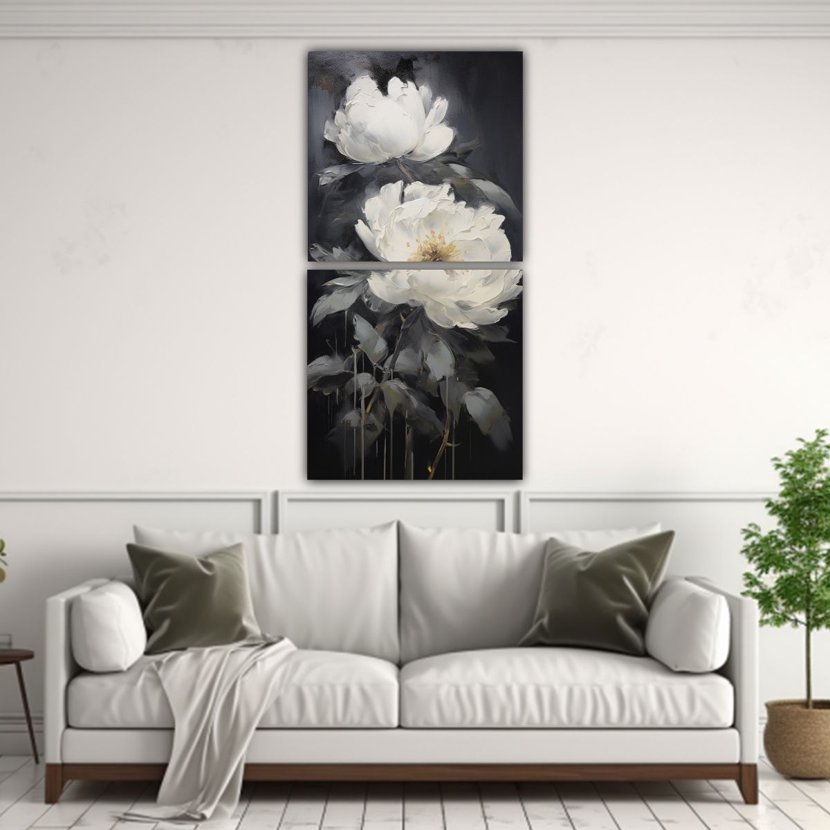 GENERICO - Cuadros De Diseño Mural De Peonías Negras Sobre 30x60 Cm