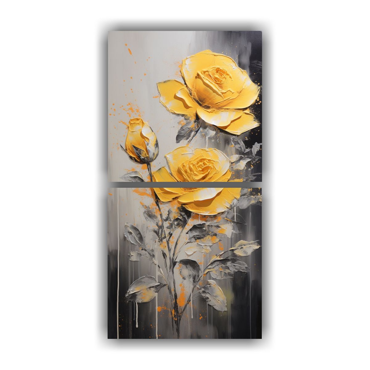 GENERICO - Cuadro De Lienzo Estilo Díptico Amarillas 50x100 Cm