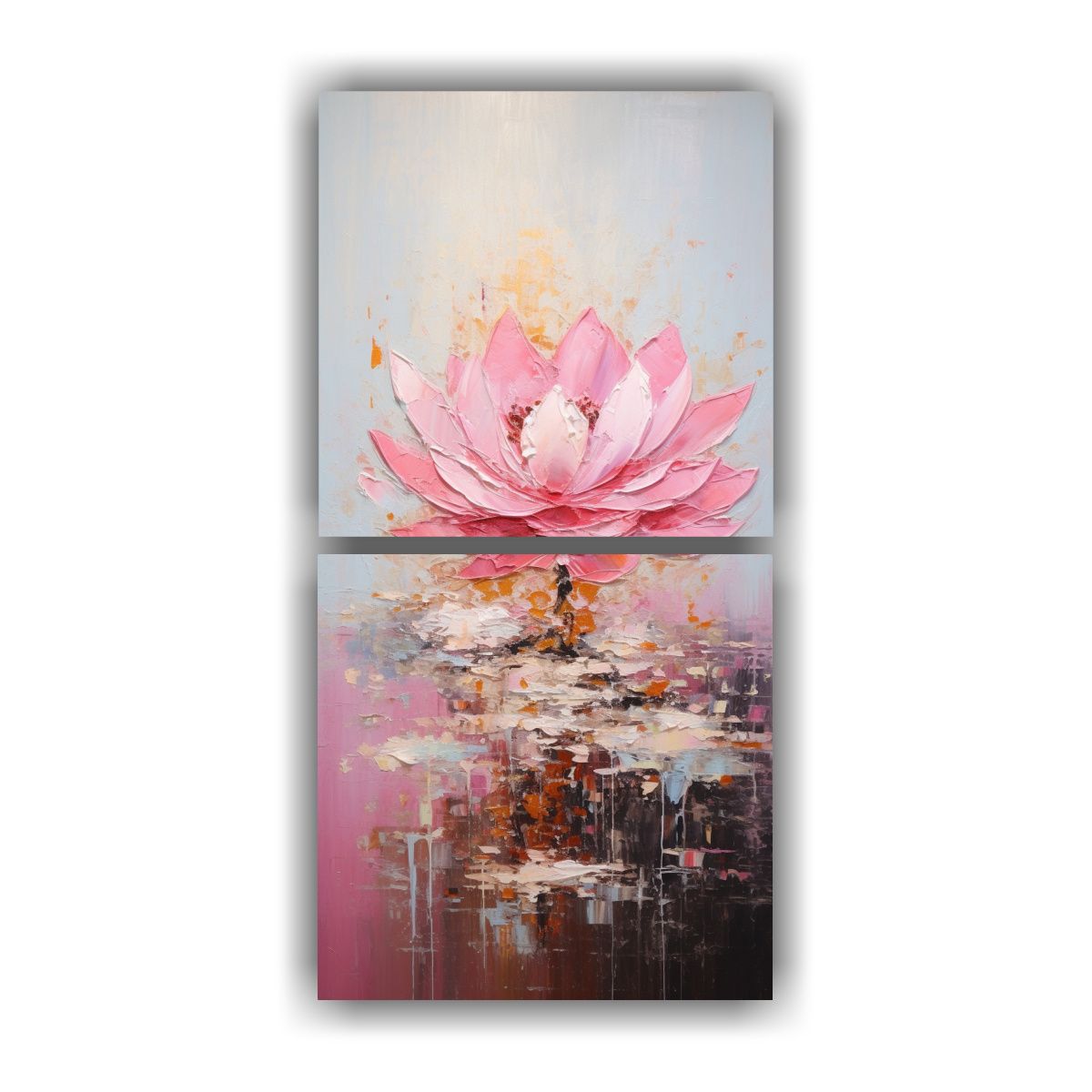 GENERICO - Cuadro De Loto Rosa En Lienzo Estilo Pintura 20x40 Cm