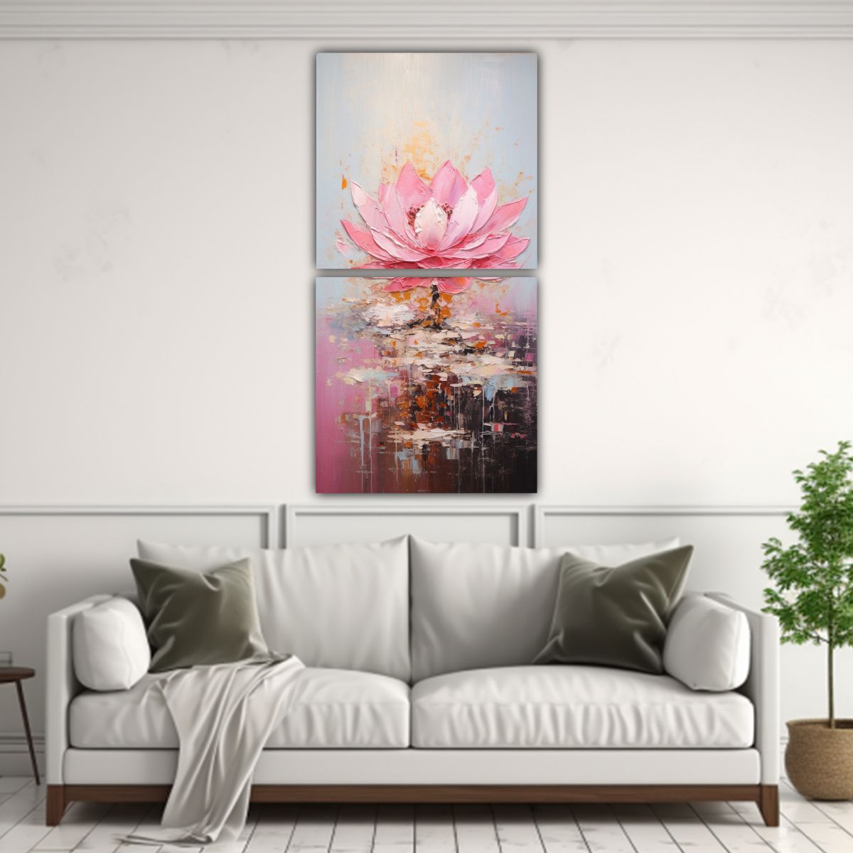 GENERICO - Cuadro De Loto Rosa En Lienzo Estilo Pintura 20x40 Cm