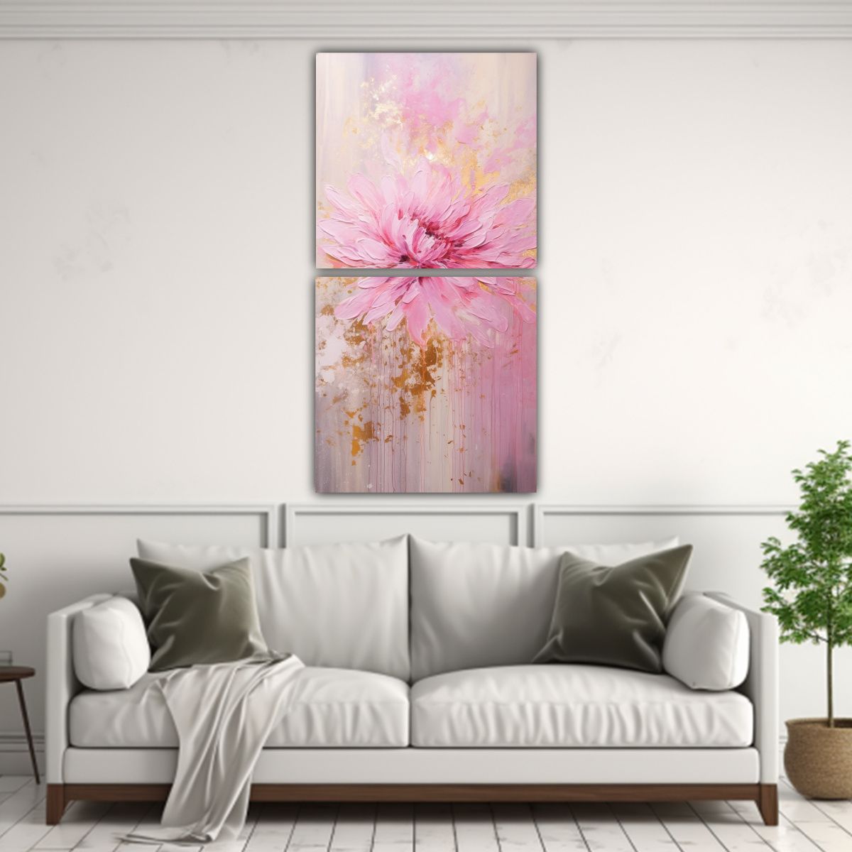 GENERICO - Pintura De Flor Rosa En Lienzo Estilo Diseño De 20x40 Cm