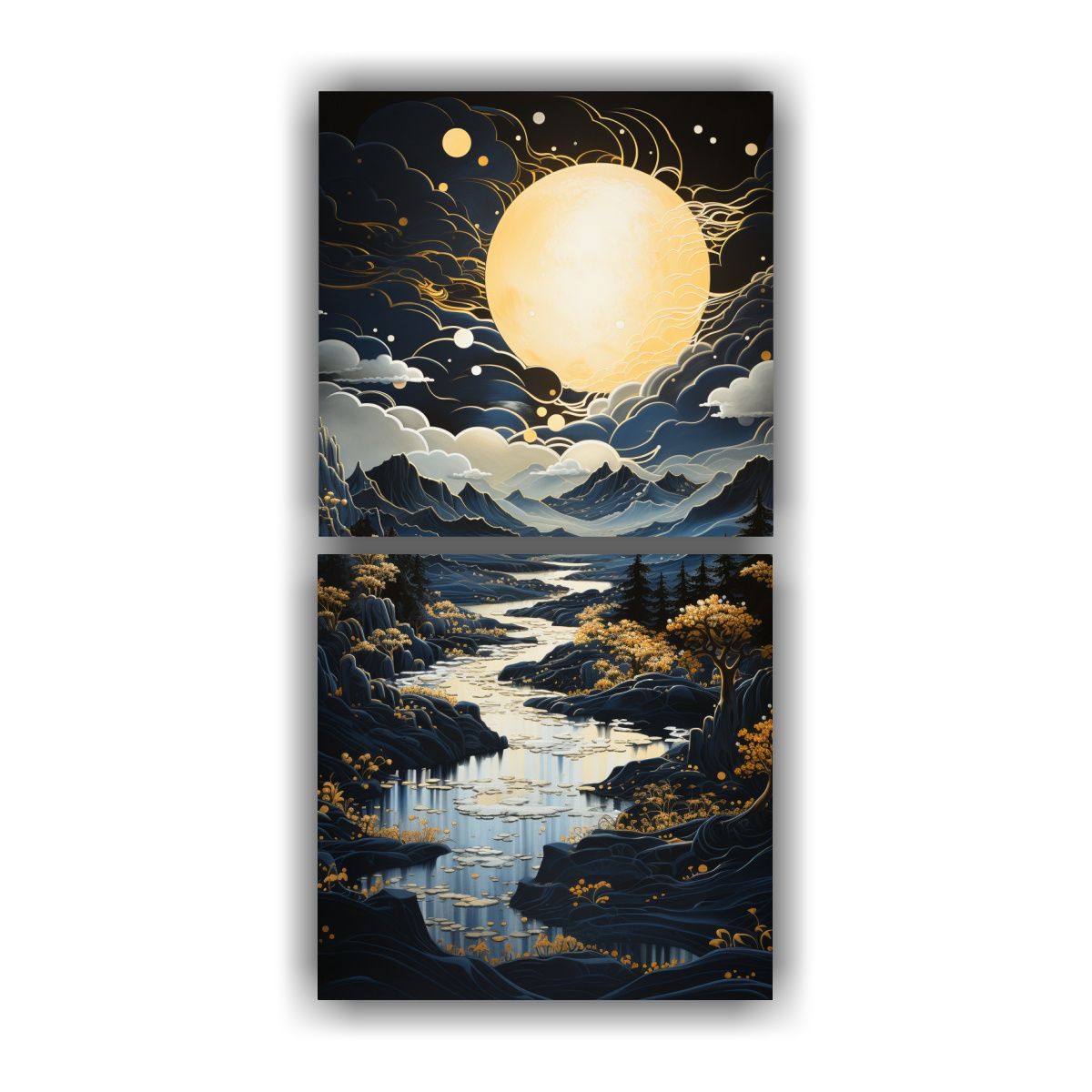 GENERICO - Pintura De Luna Y Montañas Para Decoración De 20x40 Cm