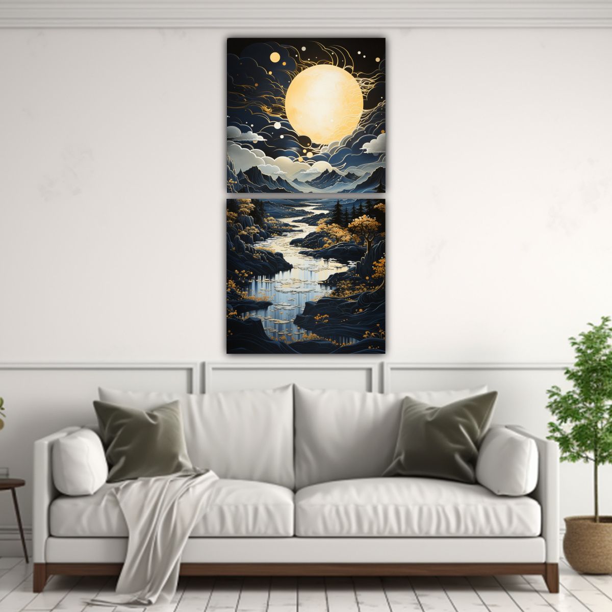 GENERICO - Pintura De Luna Y Montañas Para Decoración De 20x40 Cm