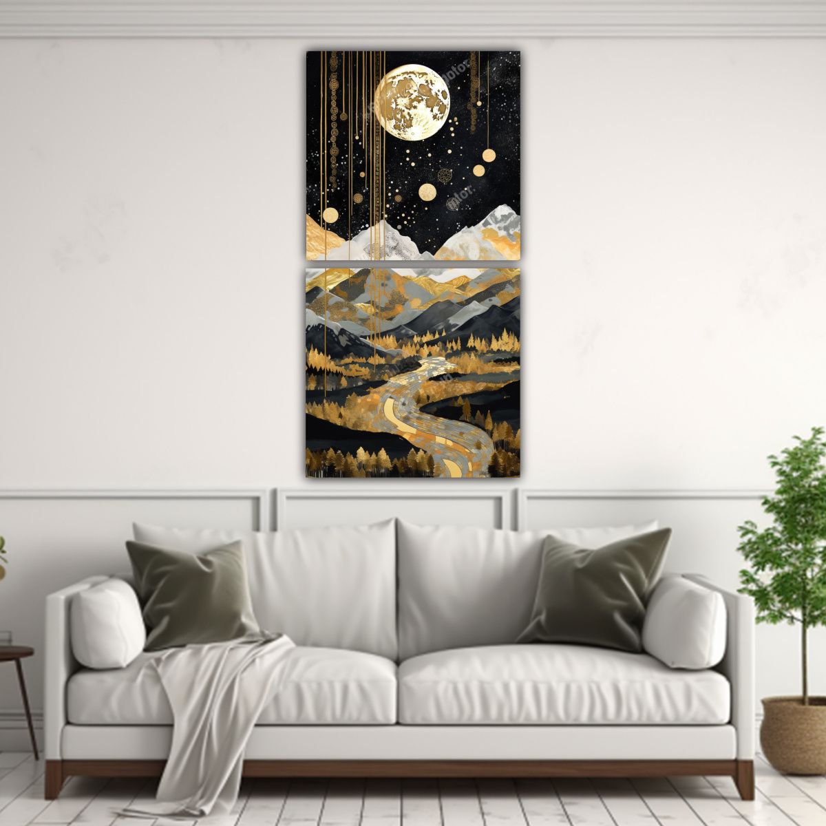 GENERICO - Pintura Lunar En Las Montañas Con Estilo De 30x60 Cm