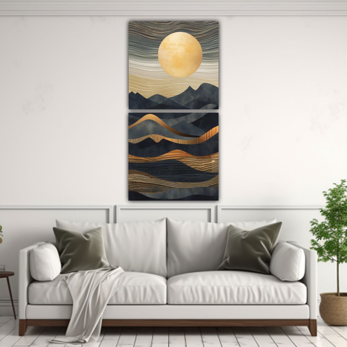 GENERICO - Cuadro Paisaje Con Sol Y Montañas Para 50x100 Cm