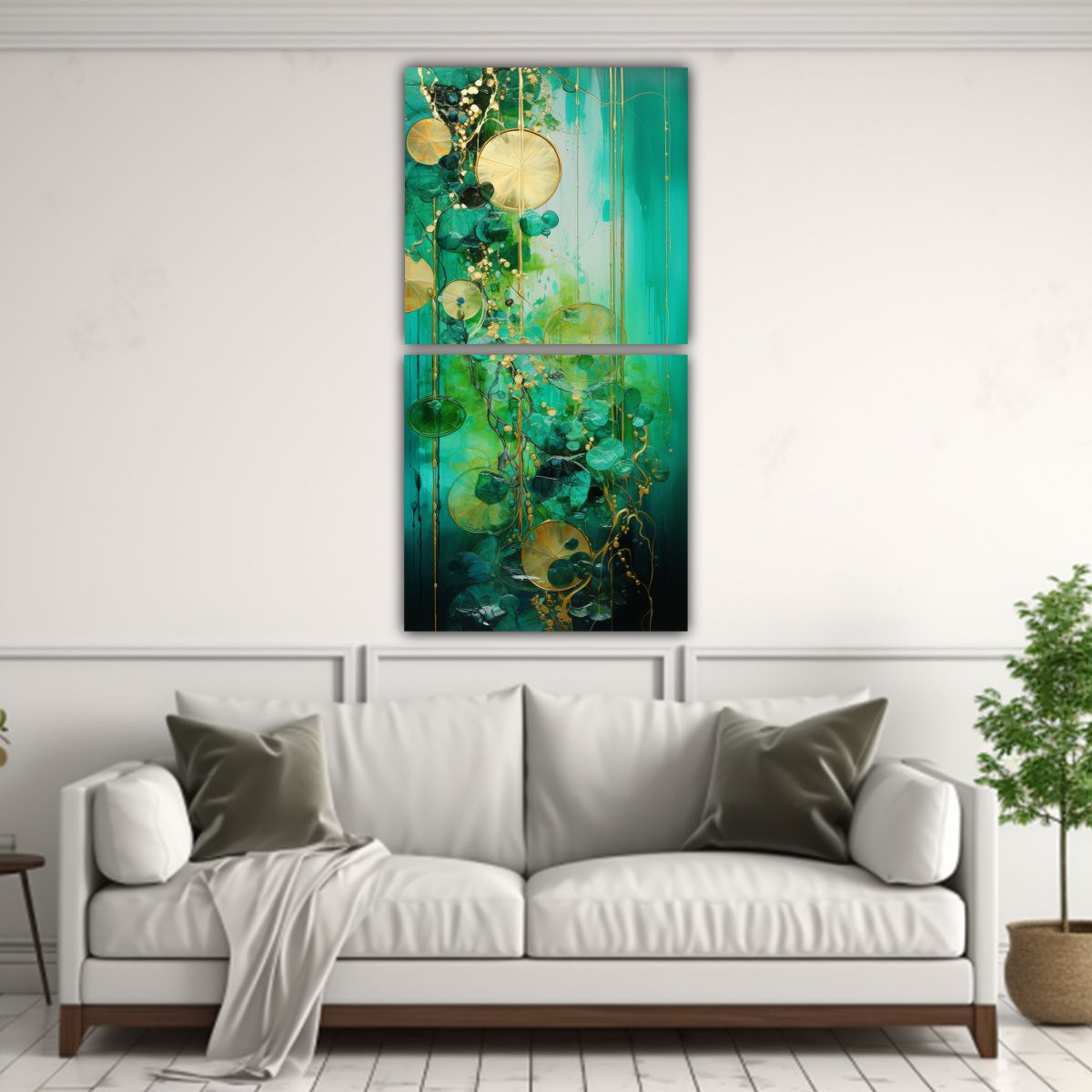 GENERICO - Pintura En Verde Y Dorado Estilo Composición 60x120 Cm