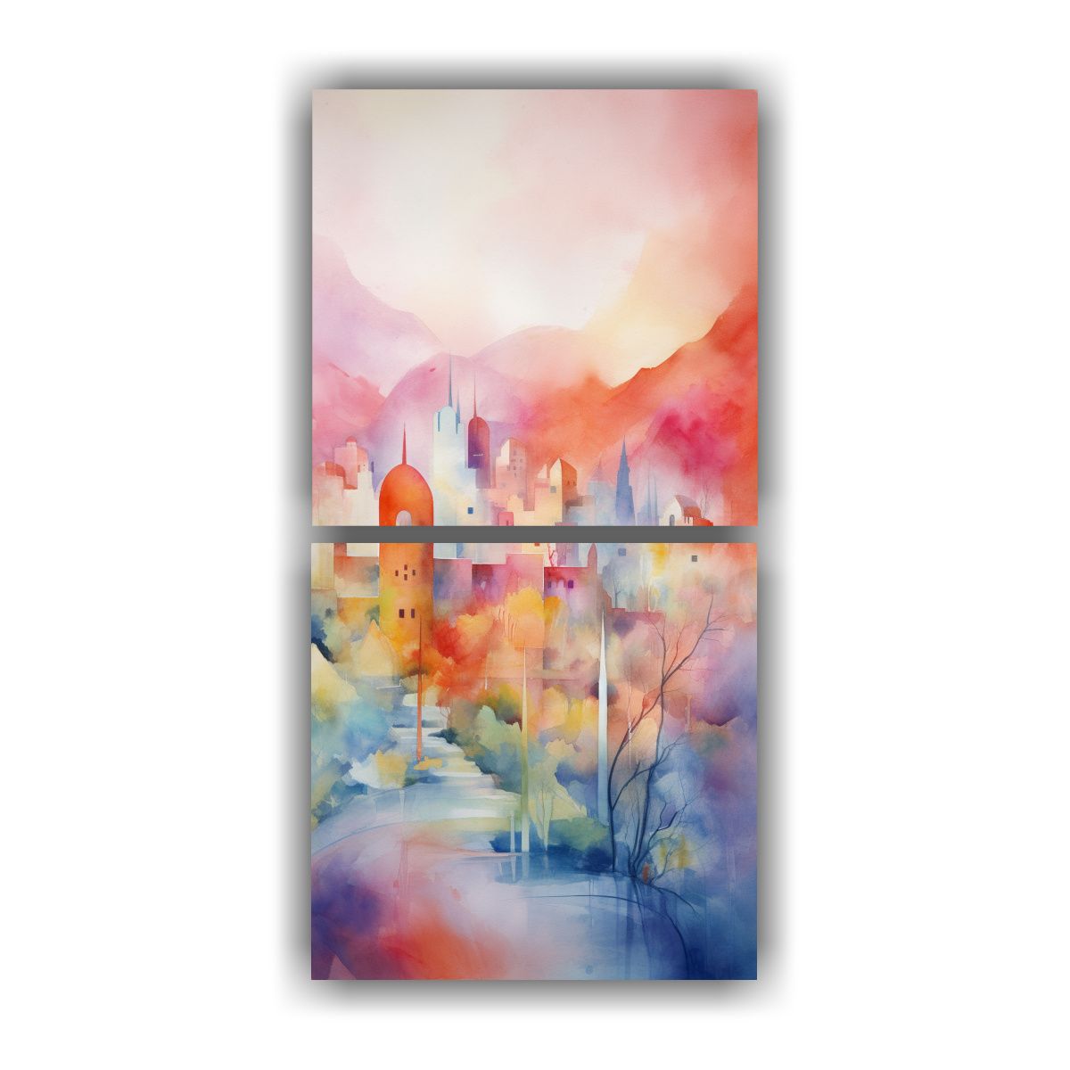 GENERICO - Conjunto 2 Cuadros Pared Estilo Galería Paisaje 20x40 Cm