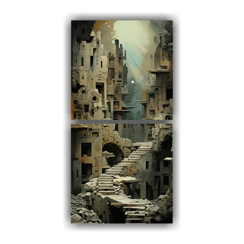 GENERICO - Cuadros Abstractos De Ruinas De Civilizaciones 30x60 Cm