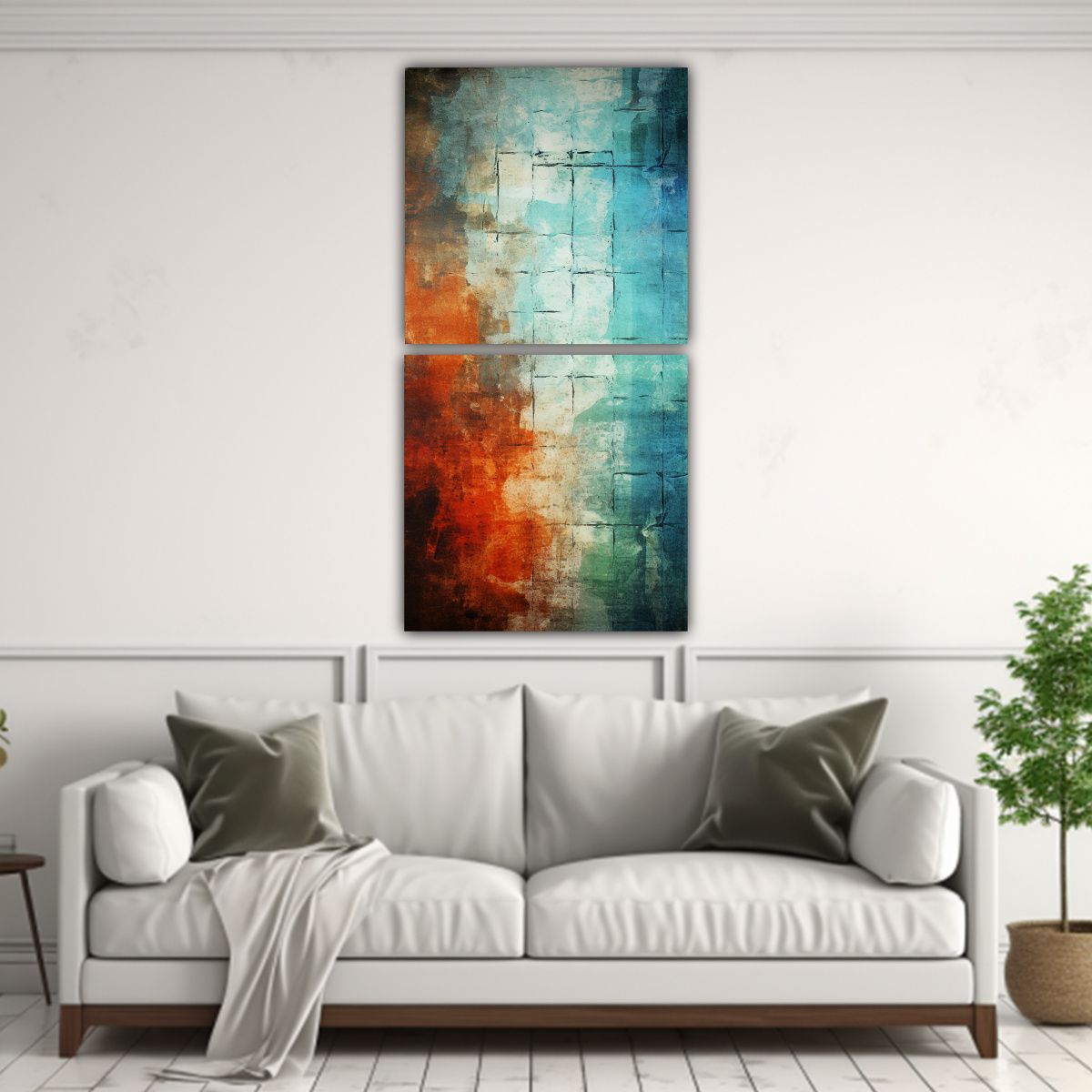 GENERICO - Set De 2 Cuadros Conceptuales Florales Grunge 40x80 Cm