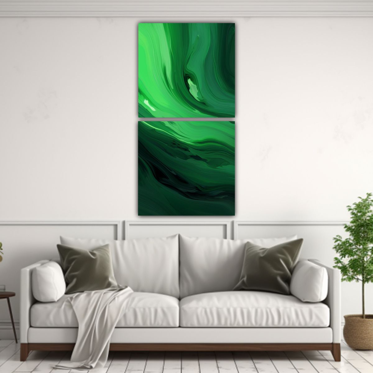 GENERICO - Cuadro Abstracto Verde Con Detalle De Dibujo En 50x100 Cm