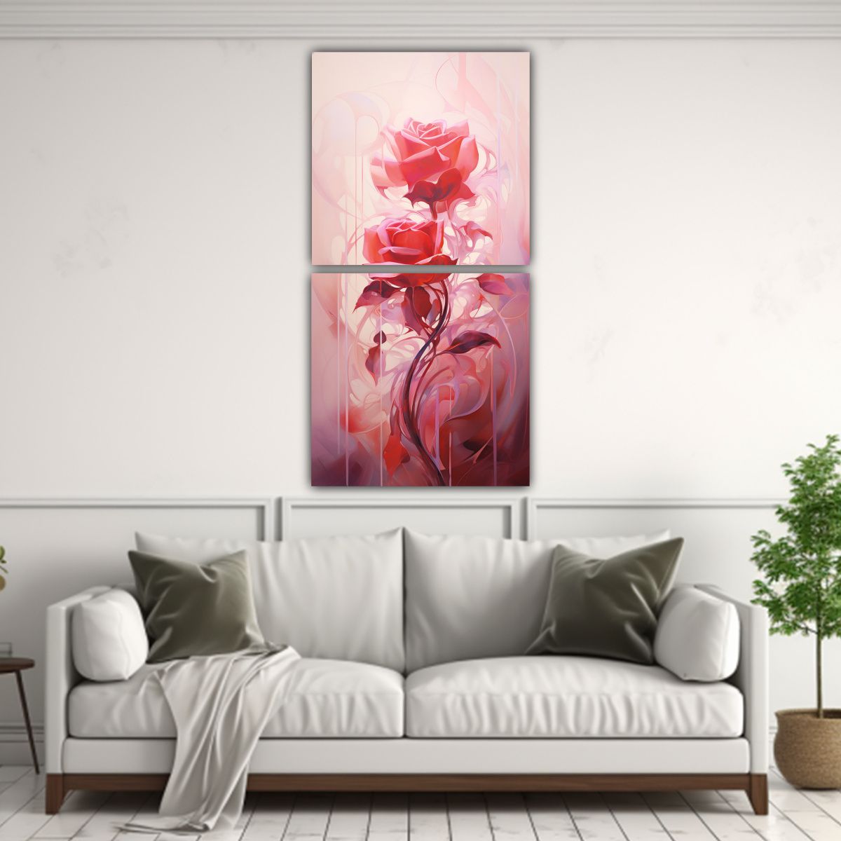 GENERICO - Díptico Moderno Abstracto En Tonos Rosas 40x80 Cm