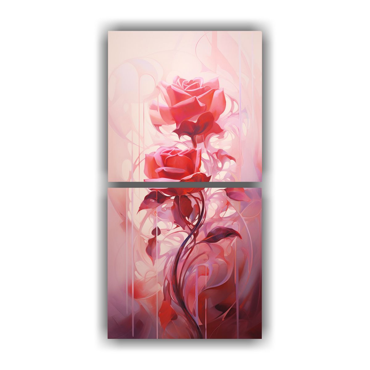 GENERICO - Díptico Moderno Abstracto En Tonos Rosas 30x60 Cm