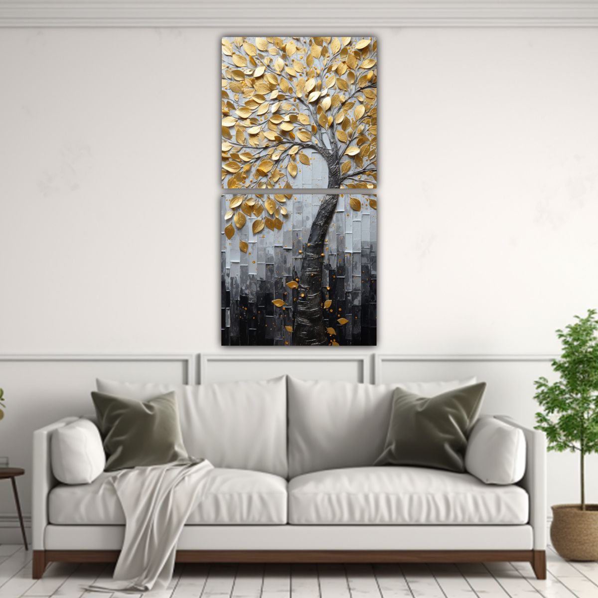 GENERICO - Pintura Decorativa En Acuarela árbol Dorado Y 30x60 Cm
