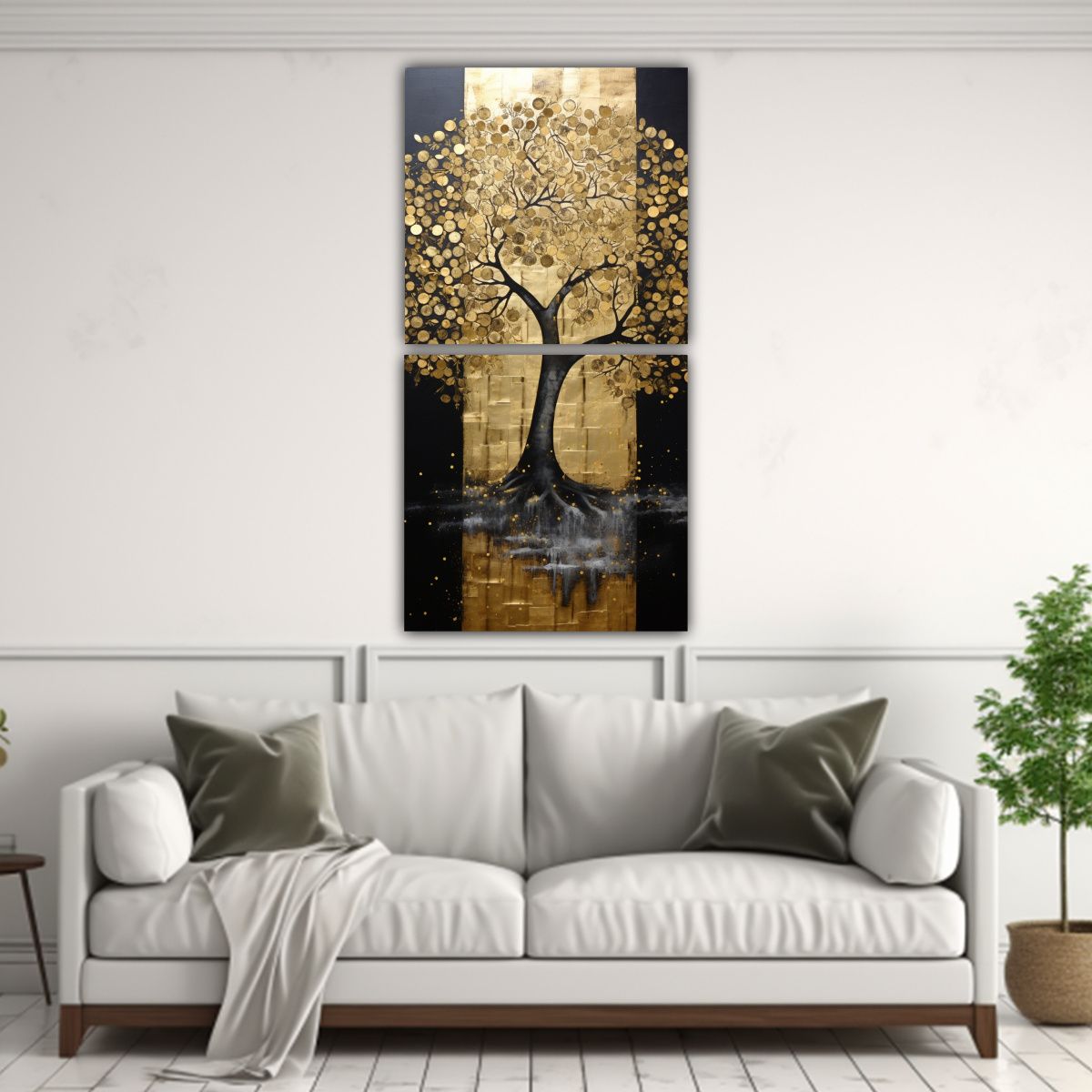 GENERICO - Cuadro Decorativo De árbol En Negro Y Dorado 60x120 Cm