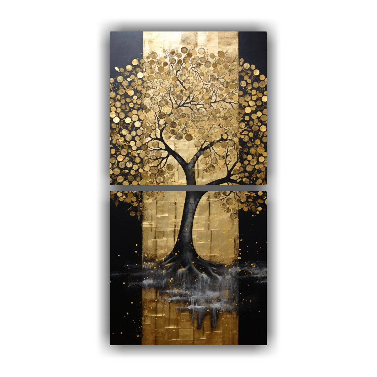 GENERICO - Cuadro Decorativo De árbol En Negro Y Dorado 20x40 Cm