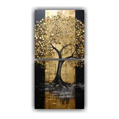 GENERICO - Cuadro Decorativo De árbol En Negro Y Dorado 20x40 Cm