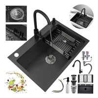 Lavaplatos 60x45 Cm Negro Combo Fregadero Cocina Con Accesorios griferia Extraible