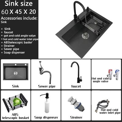 Imagen 2 del producto Lavaplatos 60x45 Cm Negro Combo Fregadero Cocina Con Accesorios griferia Extraible