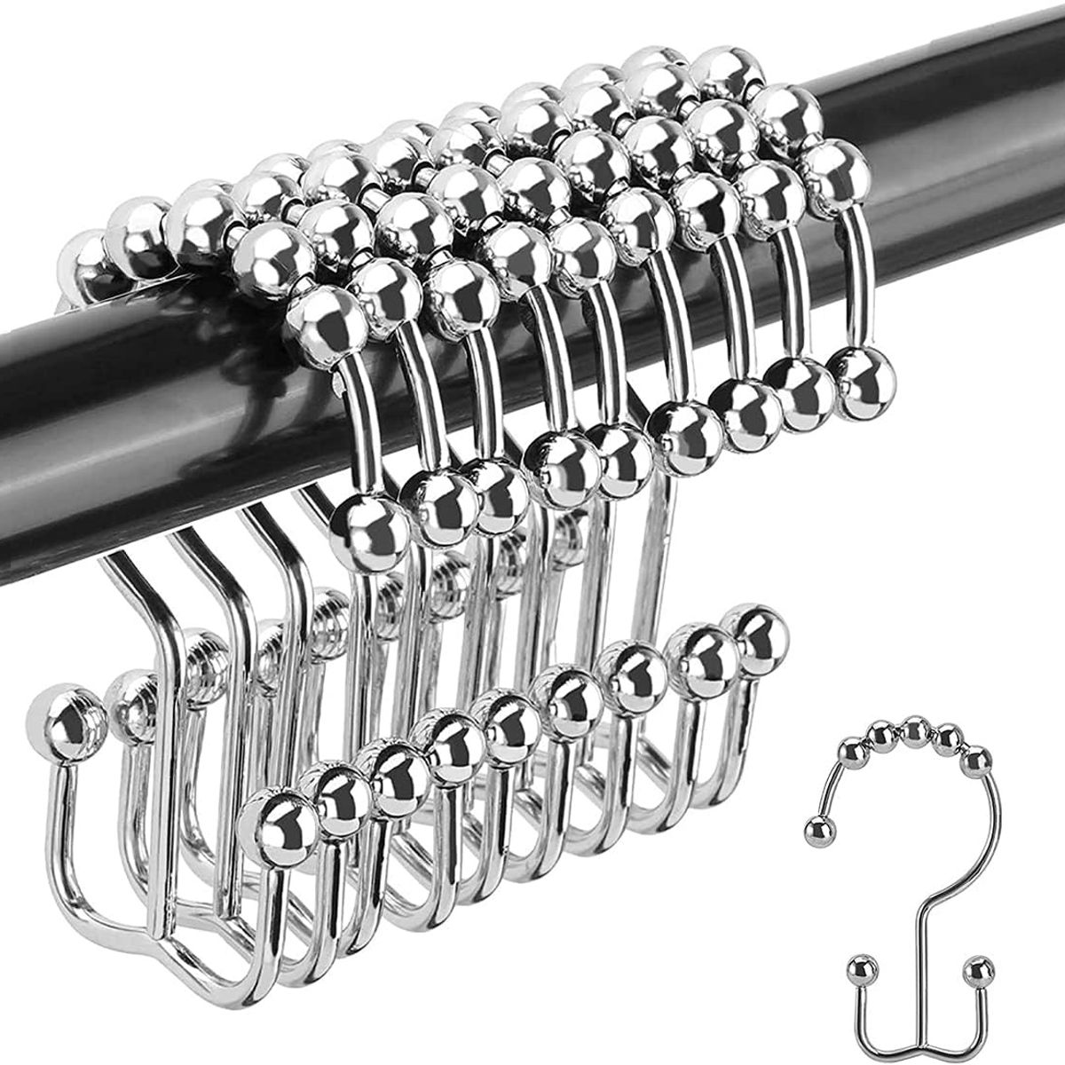 KUANGYE - 12pz Ganchos De Acero Inoxidable Para Cortinas De Baño Doble