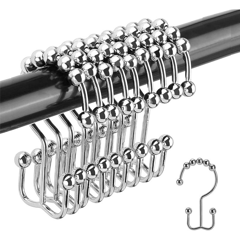 KUANGYE - 12pz Ganchos De Acero Inoxidable Para Cortinas De Baño Doble