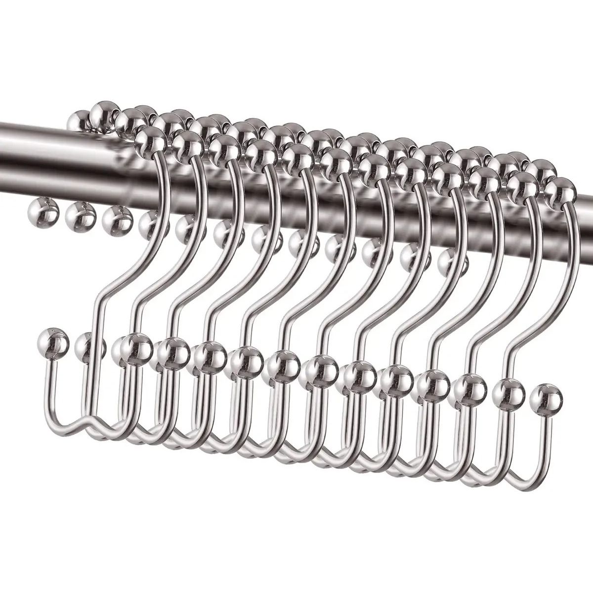 KUANGYE - 12pz Ganchos De Acero Inoxidable Para Cortinas De Baño Doble Plateado