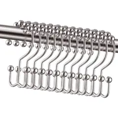 KUANGYE - 12pz Ganchos De Acero Inoxidable Para Cortinas De Baño Doble Plateado