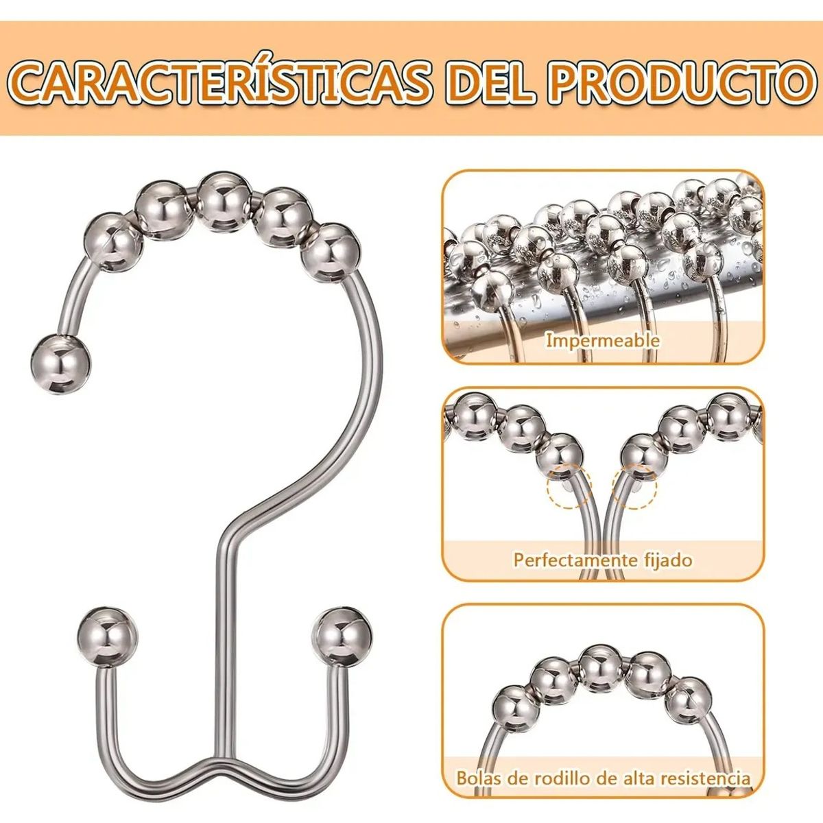 KUANGYE - 12pz Ganchos De Acero Inoxidable Para Cortinas De Baño Doble Plateado
