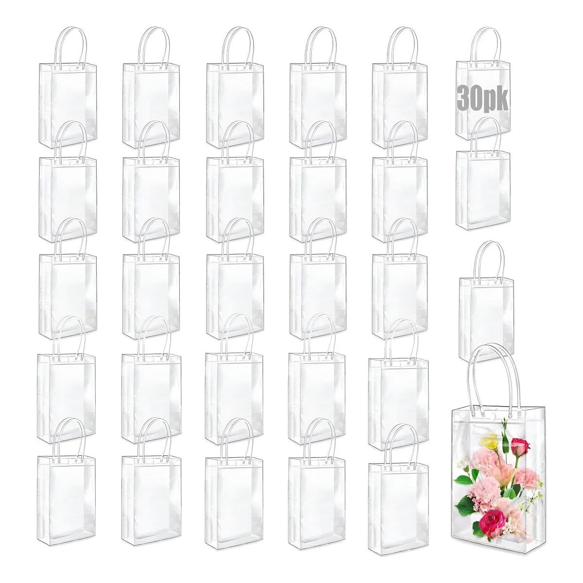 KUANGYE - 30 Bolsa Regalo Con Asa Transparente Reutilizable Decoracion