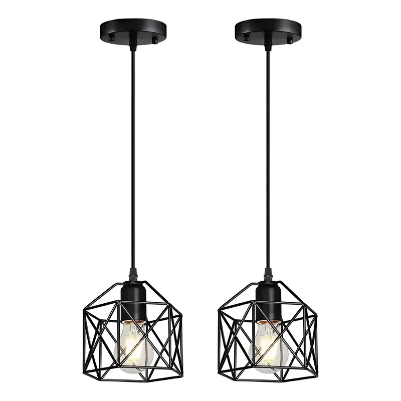 TNAKIEX - 2Pz Metal Lámparas Colgante Lámpara De Techo Industrial E27 Negro