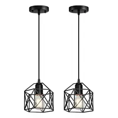 TNAKIEX - 2Pz Metal Lámparas Colgante Lámpara De Techo Industrial E27 Negro