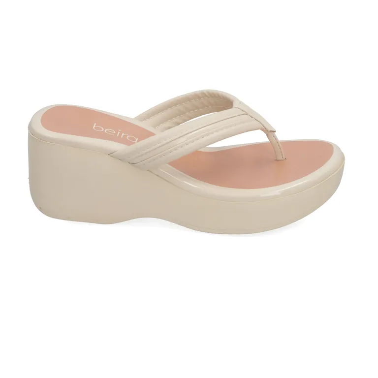 Sandalia Plataforma 7cm Mujer Eco Cuero Crema